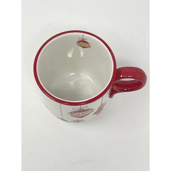 Sur La Table Christmas Mug White Red Ornaments Holiday Coffee Cocoa Cup - Picture 3 of 6